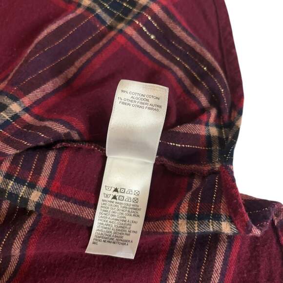 Lucky Brand Womens Burgundy Plaid Metallic Long Sleeve Flannel Shirt Size M - Picture 7 of 7